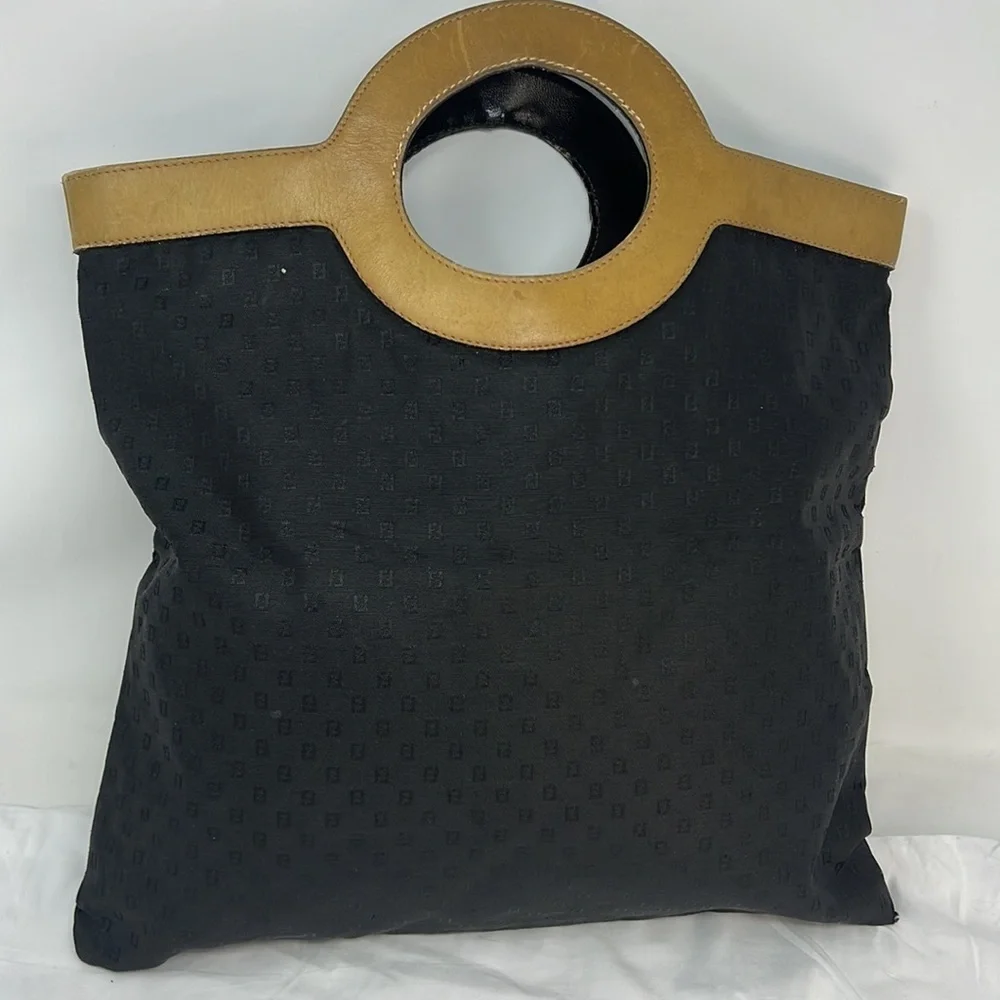 Vintage Fendi Shopper Trotter Flat Logo Canvas Tote Bag